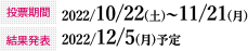 投票期間：2022/10/22（土）~11/21（月）　結果発表：2022年12月５日（月）予定