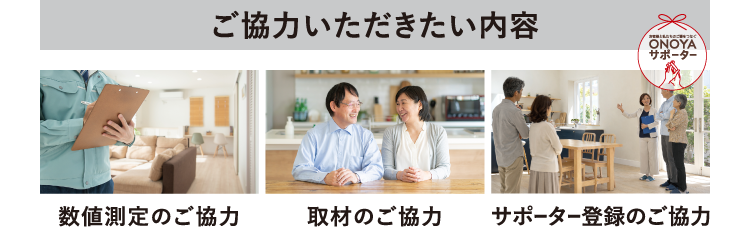 ご協力いただきたい内容：数値測定のご協力・取材のご協力・サポーター登録のご協力